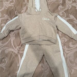 Chloé Beige and White Toddler Tracksuit